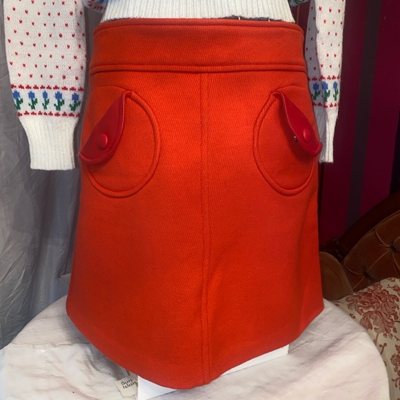Marc Jacobs, Red, Wool Skirt with Leather Detail, Size 6 - Picture 6 of 8